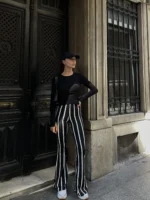 Çizgili İspanyol Paça Pantolon