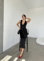 Siyah Saten Etek Yelek Takım