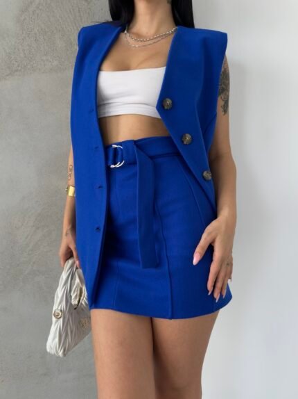 Sax Kaşe Kemerli Mini Etek