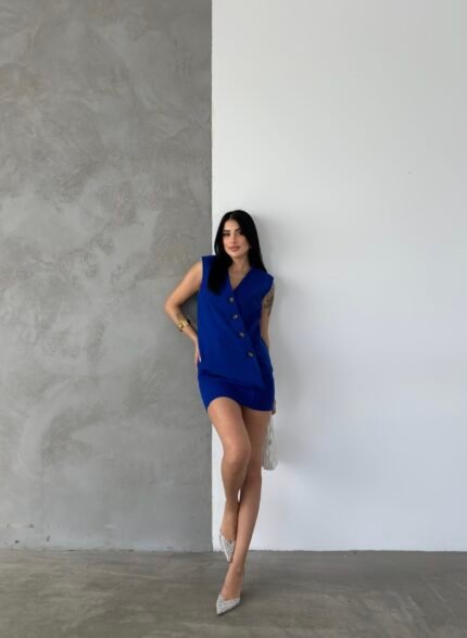 Sax Kaşe Kruvaze Oversize Yelek Etek Takım