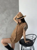 Vizon Kaşe Kruvaze Oversize Yelek Etek Takım