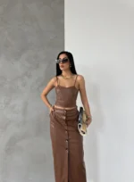 Kahve Deri Kuplu Crop