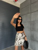 Kahve Gabardin Kumaş Fırfırlı Etek