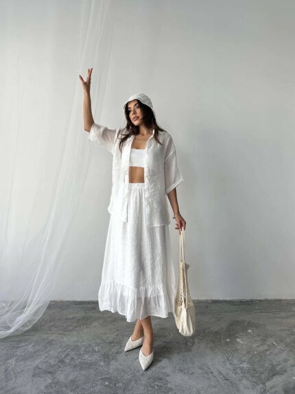 Beyaz Tensel Etekli Takım