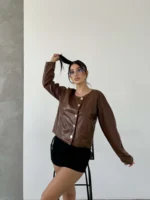 Kahve Kruvaze Deri Ceket