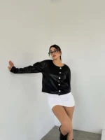 Siyah Kruvaze Deri Ceket