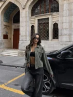 Haki Kapak Cepli Kısa Ceket