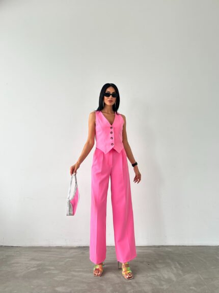 Pembe Kemer Detaylı Atlas Palazzo Pantolon