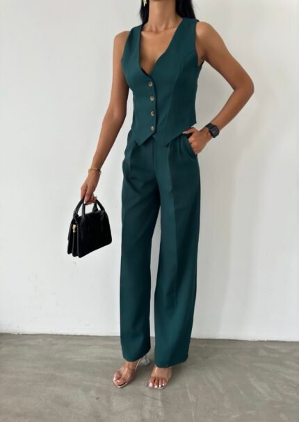 Petrol Kemer Detaylı Atlas Palazzo Pantolon