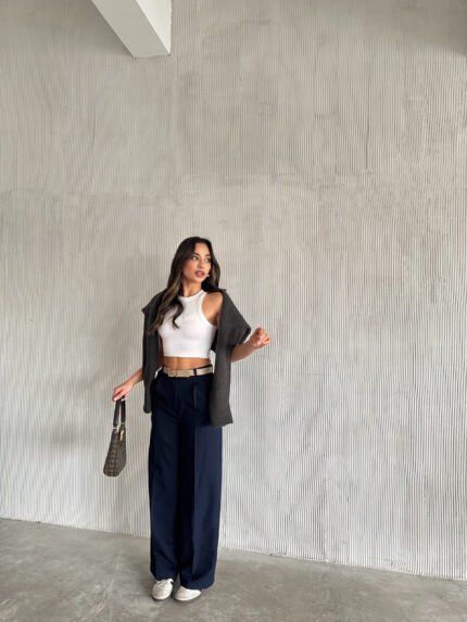 Lacivert Palazzo Atlas Pantolon