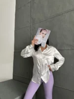 Beyaz Saten Oversize Gömlek