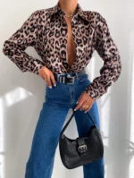 Leopar Desenli Saten Oversize Gömlek