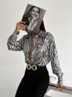 Zebra Desenli Saten Oversize Gömlek