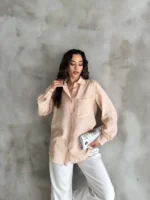 Bej Tensel Oversize Gömlek