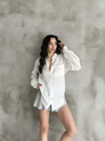 Beyaz Tensel Oversize Gömlek
