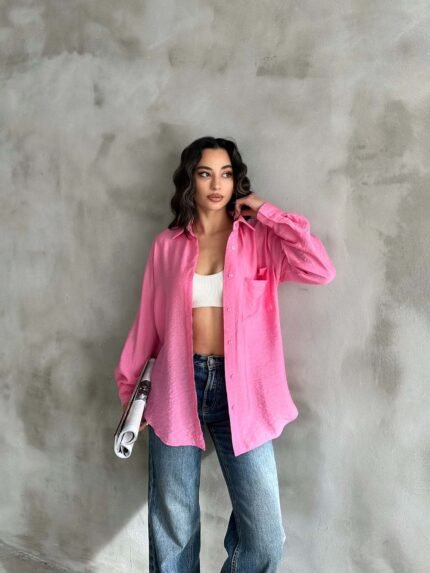 Pembe Tensel Oversize Gömlek