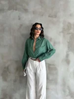 Yeşil Tensel Oversize Gömlek