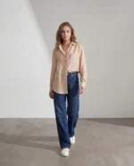 Bej Cepli Oversize Gömlek