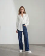 Beyaz Cepli Oversize Gömlek