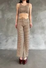 Beli Lastikli Çizgili Pantolon