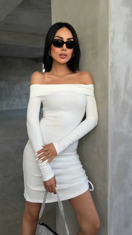 Ruched Madonna Neck Dress