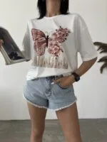 Kelebek Baskılı Basic T-shirt