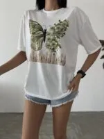 Kelebek Baskılı Basic T-shirt