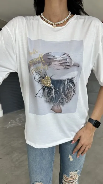Printed Stone T-shirt with Hooded Girl Design