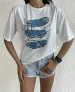 Yaprak Baskılı Basic T-shirt