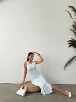 Ottoman Likralı Kumaş Çizgili Elbise