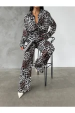 Leopar Desenli Saten Gömlek