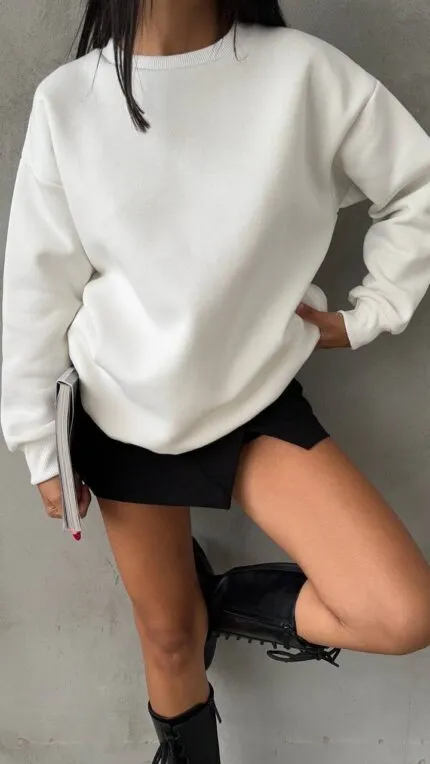 Bisiklet Yaka 3 İplik Şardonlu Sweatshirt