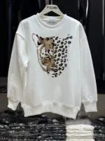Kaplan Baskılı Bisiklet Yaka 3 İplik Şardonlu Sweatshirt
