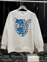 Kaplan Baskılı Bisiklet Yaka 3 İplik Şardonlu Sweatshirt