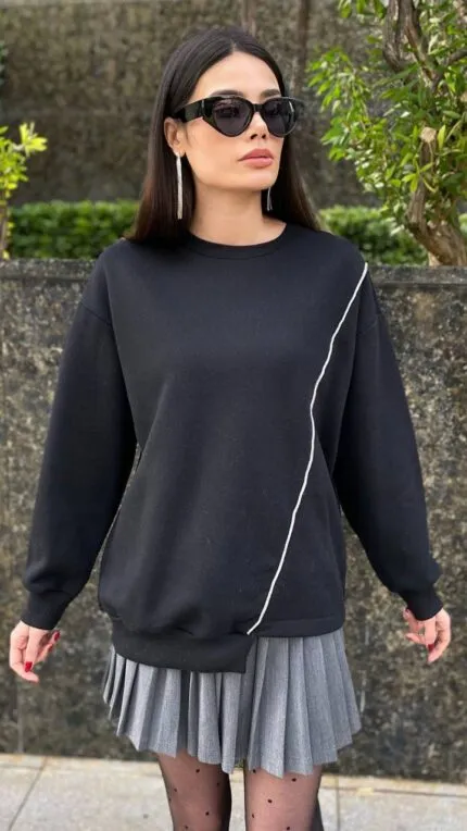 Side-Striped 3-Thread Brushed Sweatshirt