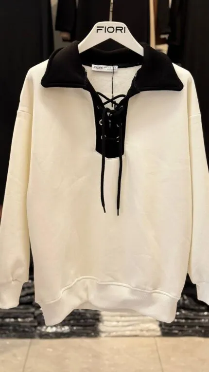 Cord Detail Polo Neck Brushed Inside Sweatshirt