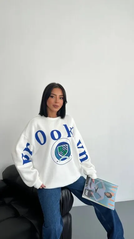 Baskili 3 Iplik Şardonlu Sweatshirt