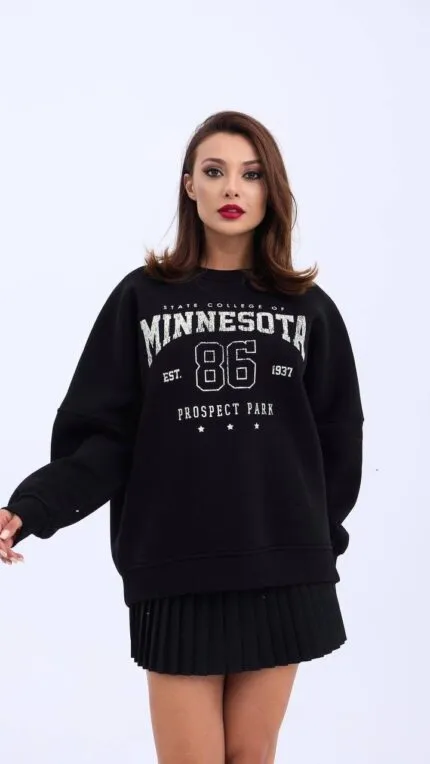 Baskili 3 İplik Şardonlu Sweatshirt