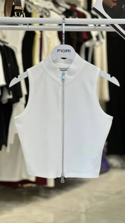 Beyaz Crop Top Zarif Dar Kalıp Balıkçı Yaka