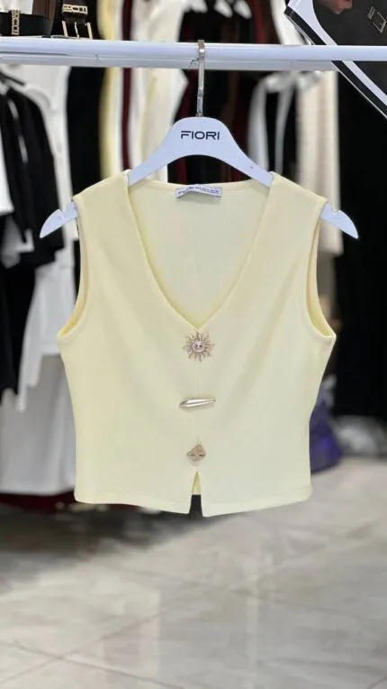 Bej Crop Top Dar Kalıp V Yaka Japone Kol