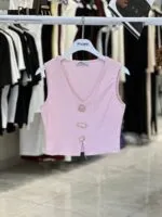 Crop Top Pembe Seksi V Yaka Ve Japone Kol