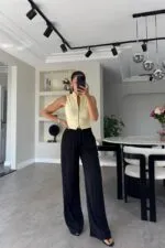 Bej Crop Top – Gündelik Kolsuz Dar Kalıp Balıkçı Yaka