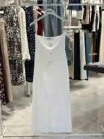 Beyaz Zarif Kolsuz Omzu Açık Slip Elbise Midi Boy Kap Kollu