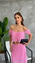 Pembe Gündelik Seksi Zarif Boho Takım