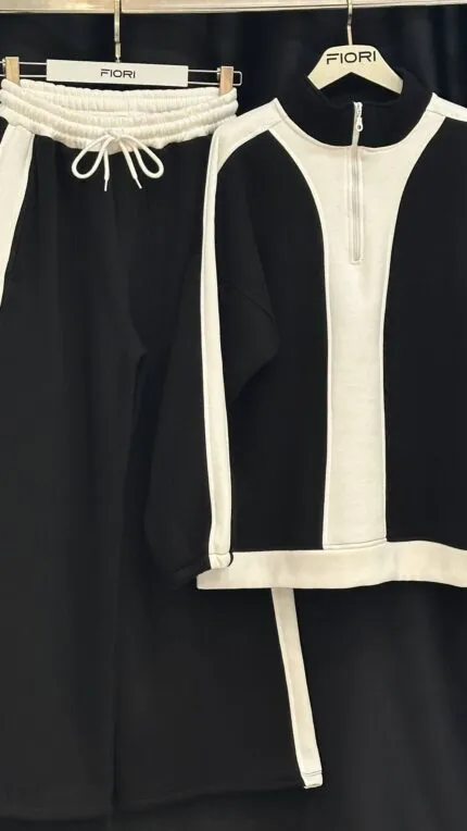 Black Tracksuit Set Color Block Design