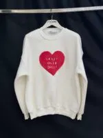 Beyaz Oversized Fit Bisiklet Yaka Sweatshirt Kalpli