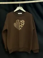 Kahverengi Gündelik Leopar Baskılı Sweatshirt