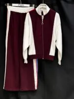 Bordo Eşofman Takımı Renk Bloklu Tasarım