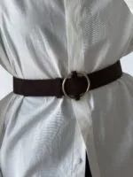 Kahve Süet Halka Gold Tokalı Kadın Pantolon Kemeri Ceket Kemeri Elbise Kemeri Gömlek Kemeri