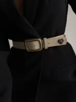 Süet Kare Tokalı Kalp Aksesuarlı Kadın Pantolon Kemeri Ceket Kemeri Gömlek Kemeri Elbise Kemeri